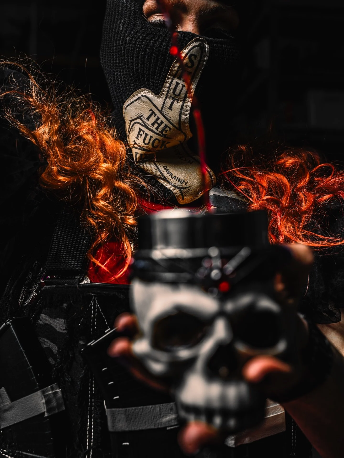 🥷🤫🍷💀💃
.
@davranov STFU Mask and chest rig
@jerseyl18 
.
#davranov #drinkfromtheskullsofyourenemies #justgirlythings #wine #customleather
