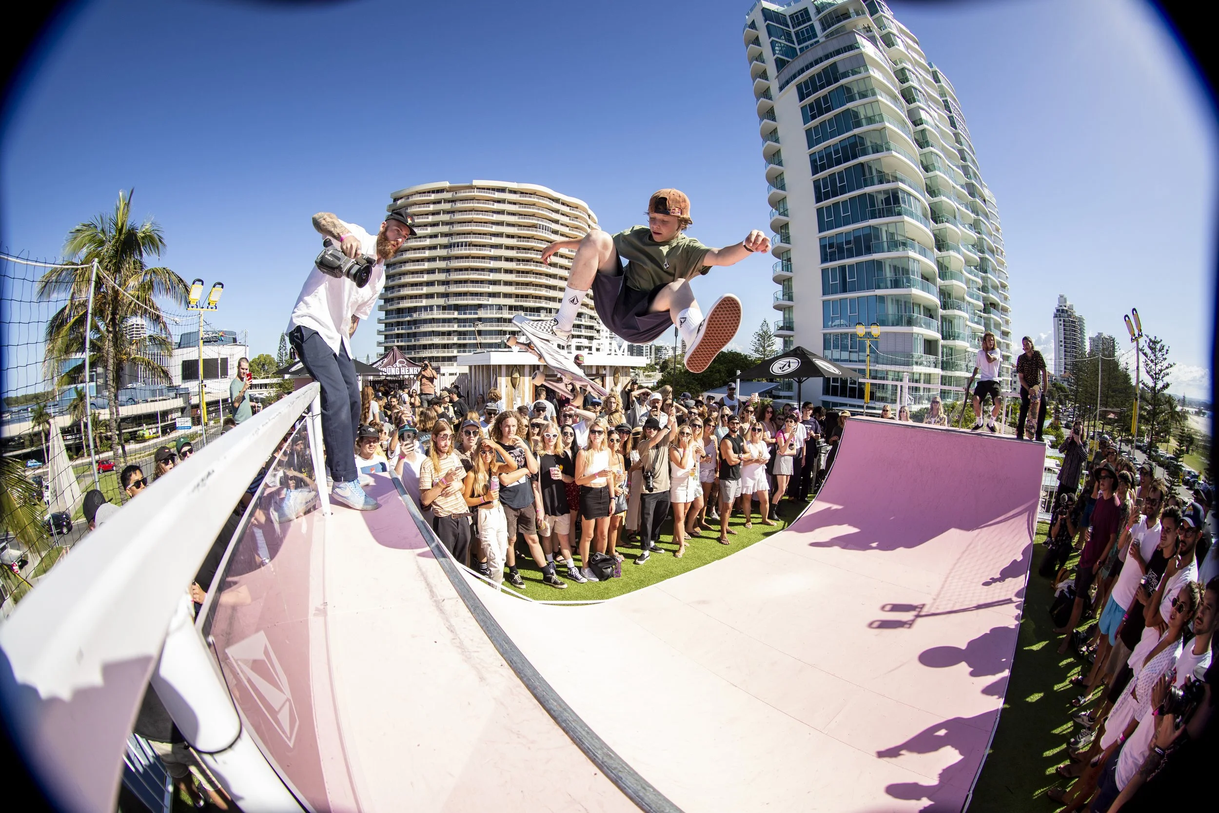 Pink halfpipe on rooftop Gold Coast