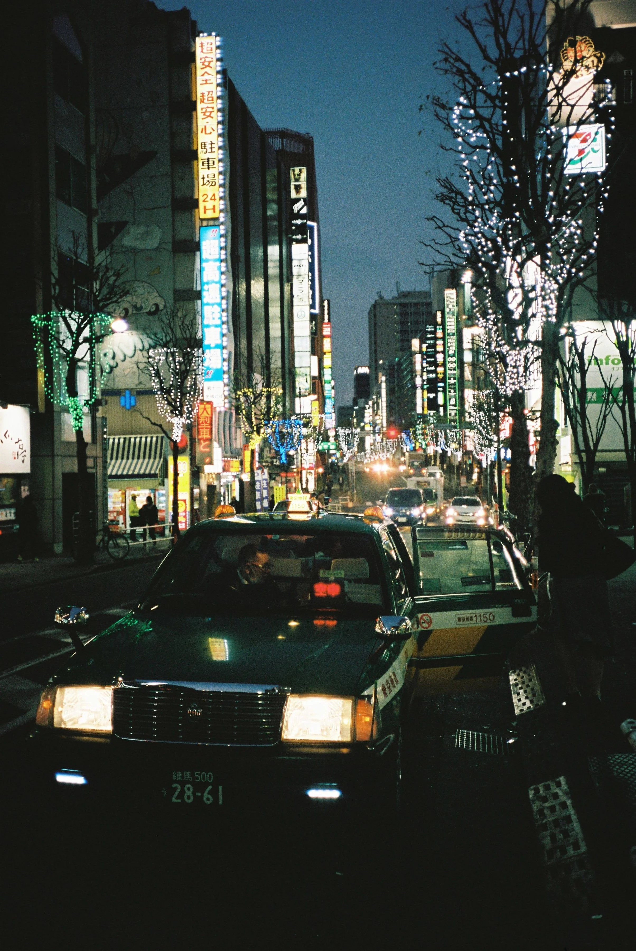 Tokyo 35mm photography taxi during blue hour 