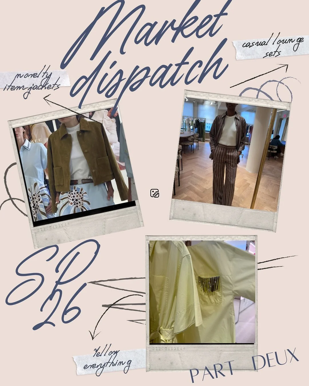 PART DEUX of our NYC Market recap, highlighting a few more key trends coming your way in Spring 2026 :: 

1. Along with khaki, YELLOW 🍋is the color of the season. No category left untouched 

2. Spring is being lounge-y and sporty with sets that don