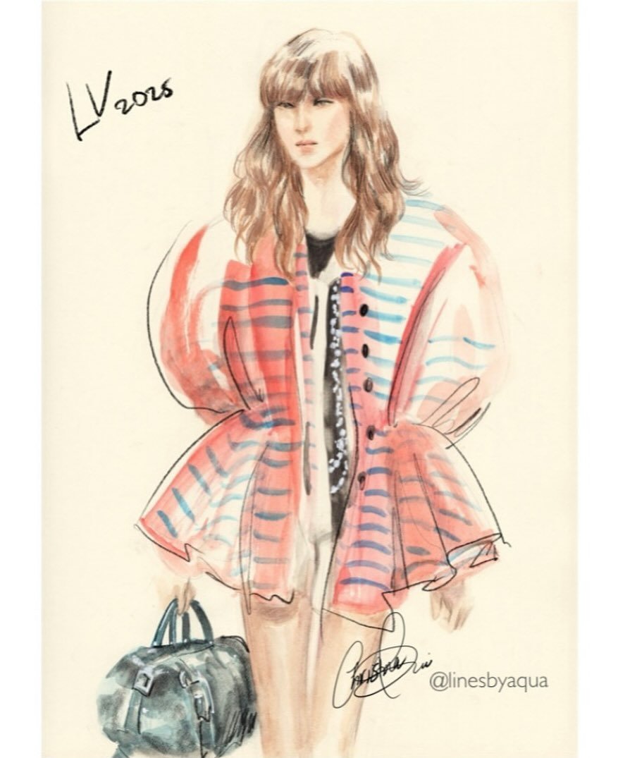 Stripes away! @louisvuitton S/S25 collection by @nicolasghesquiere 

.
.
.
#louisvuitton #ss25 #nicolasghesquiere #handdrawn #handdrawing #linesbyaqua #drawing #spring2025 #fashionillustration #fashionsketch #sketchbook #fashionshow #fashionart #arti