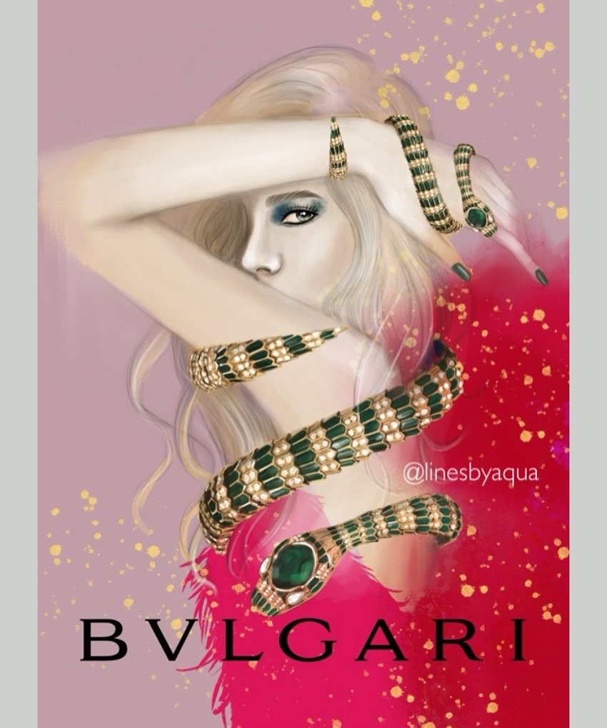 HAPPY LUNAR NEW YEAR! 🧧 🎊✨
#yearoftheSnake 🐍 
.
.
.
@bvlgari 
#bvlgari #serpenti #lunarnewyear #chinesenewyear #fashionrunway #fashionportrait #portraitdrawing #linesbyaqua #portraitart #drawing #artist #fashionillustration #fashionsketch #liveeve