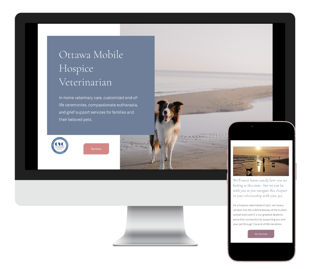 A website homepage for Ottawa Mobile Vet. Image is calming and includes a cell version.