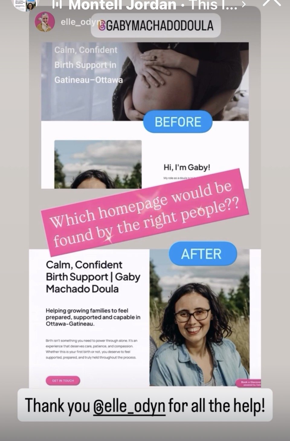 Before and after of a workshop participant's homepage. New one is optimized!