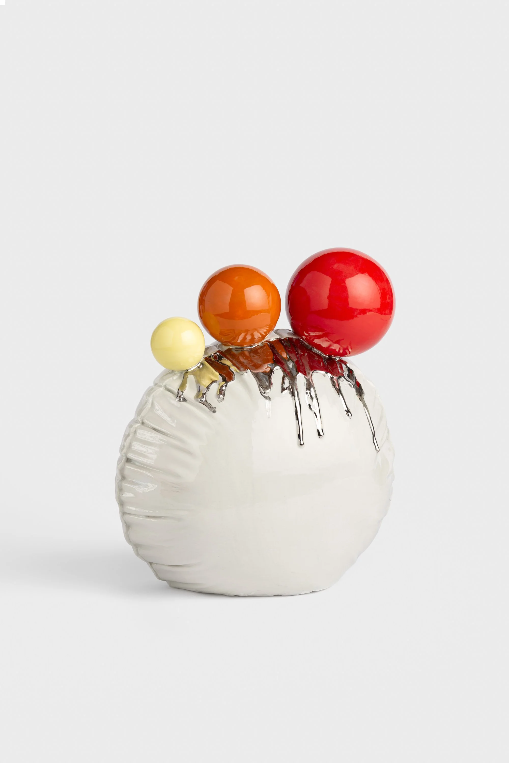 Swollen memory, 2026. Porcelain, glaze, platinum lustre. 33h x 27w x 18d cm. Image: Mark Pokorny