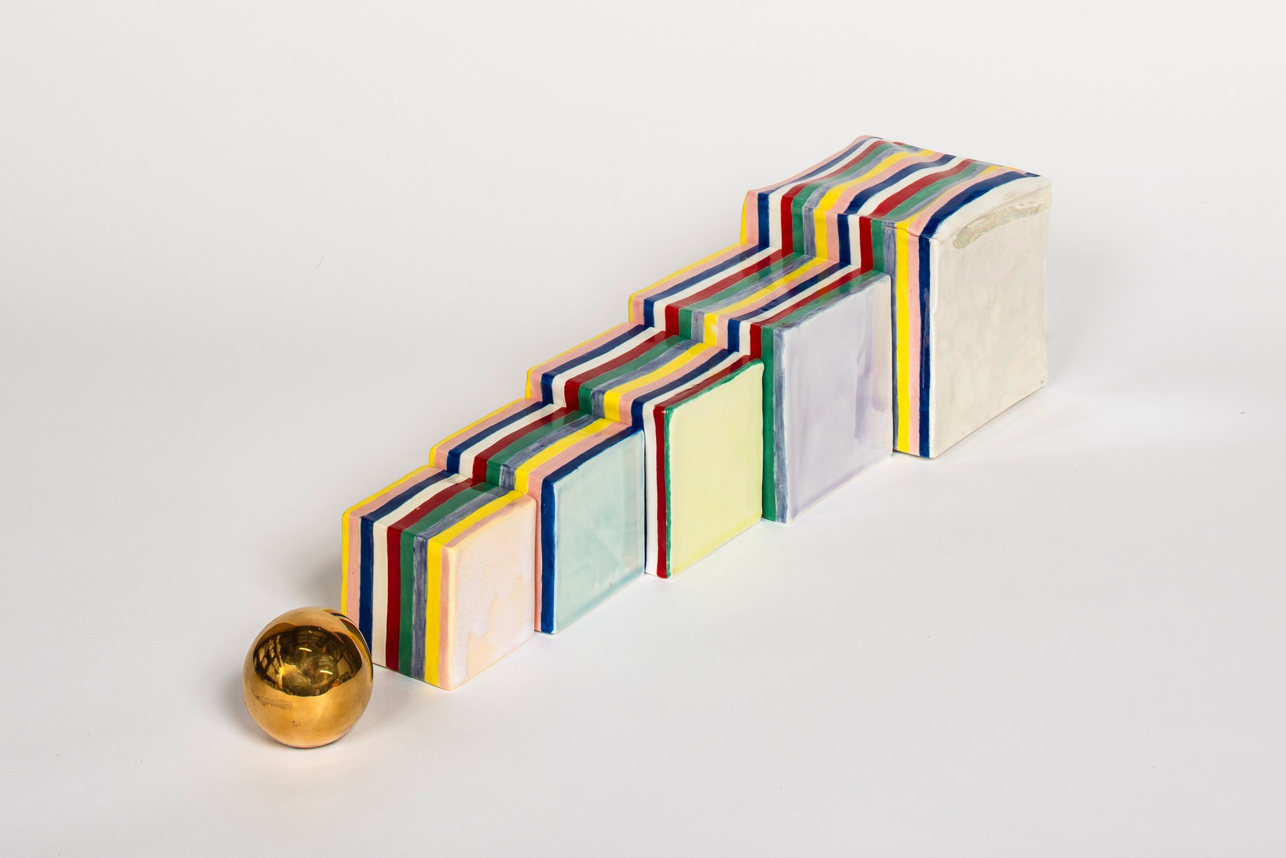 Keepsake, 2024. Porcelain, underglaze, glaze, lustre. 14h x 50 w x 11 d cm (photographer: Richard Glover)