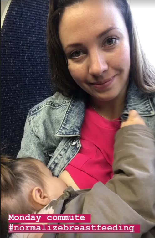 Sam feeding her toddler on the train when she was returning to work after maternity leave UK