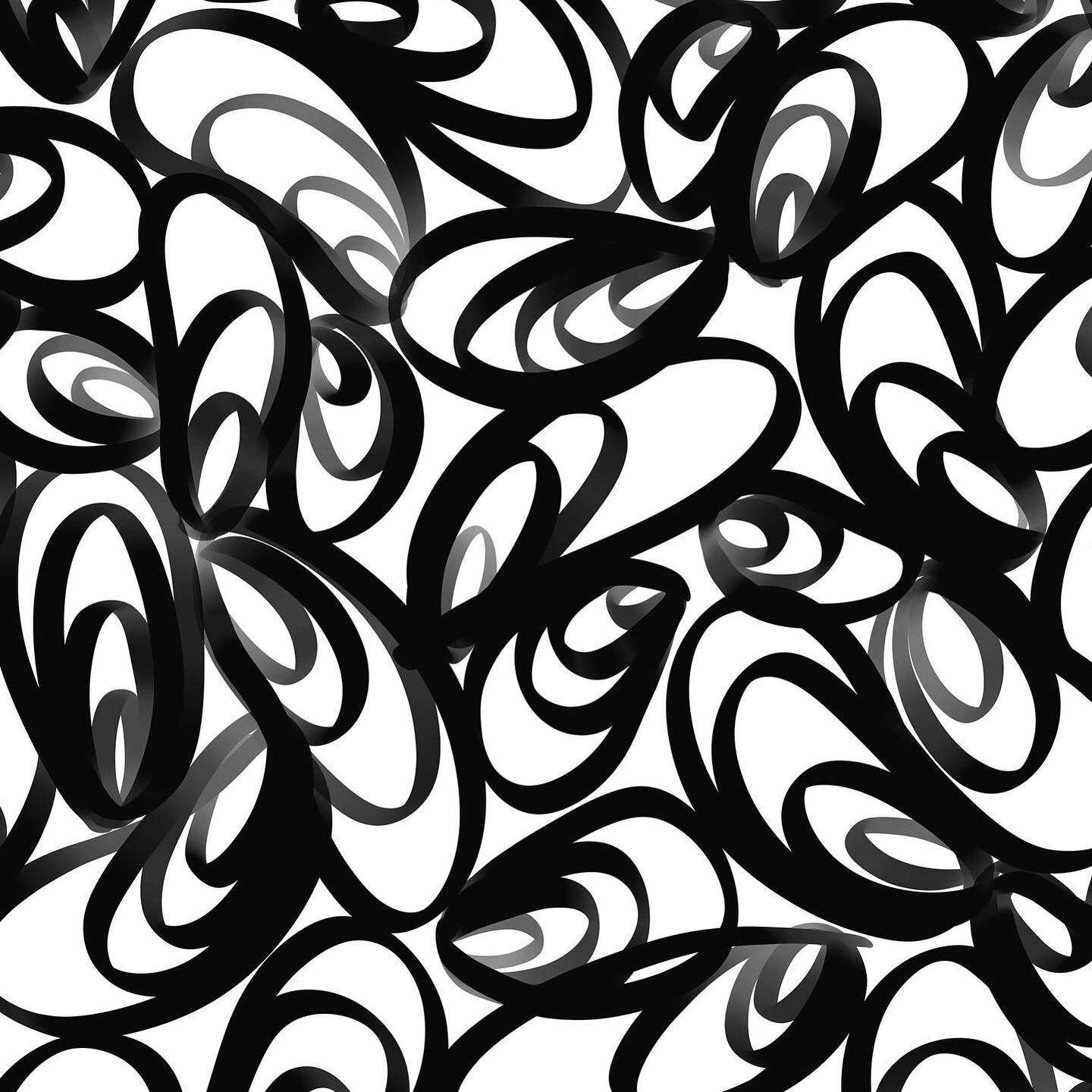 A black and white abstract pattern from me today, this pattern is inspired by the shape of oyster shells 🌊. 

Side note - see sometime I don&rsquo;t use *all* the colours&hellip;.

[ID: an abstract line art surface pattern design made using overlapp