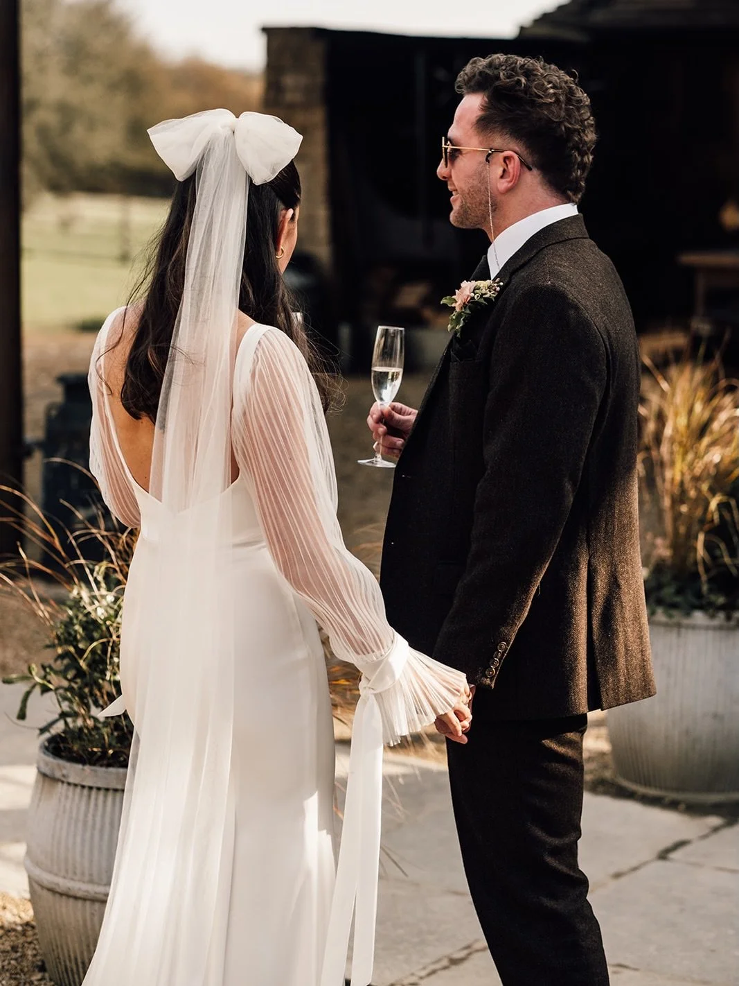 ✨ Georgina ✨ 

&hellip;and those sleeves!! 

Bringing this bespoke design to life for Georgina was such a pleasure. I adore the textural play of these pleated tulle sleeves alongside the soft sheen of luxe satin and the finishing touch of trailing si