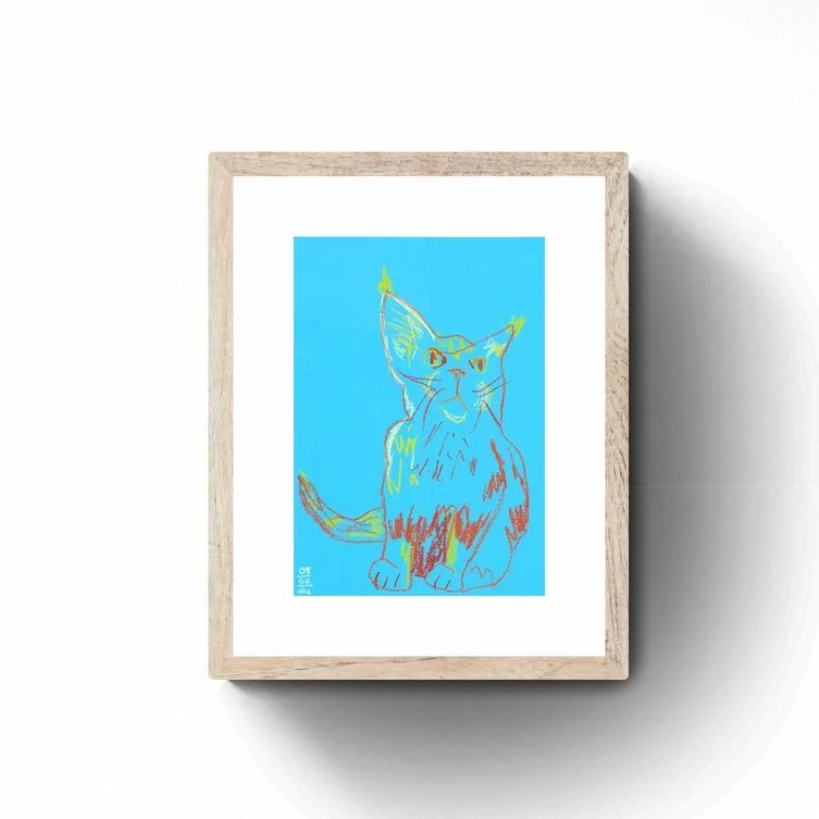 Blue Cat - Original Pastel Drawing