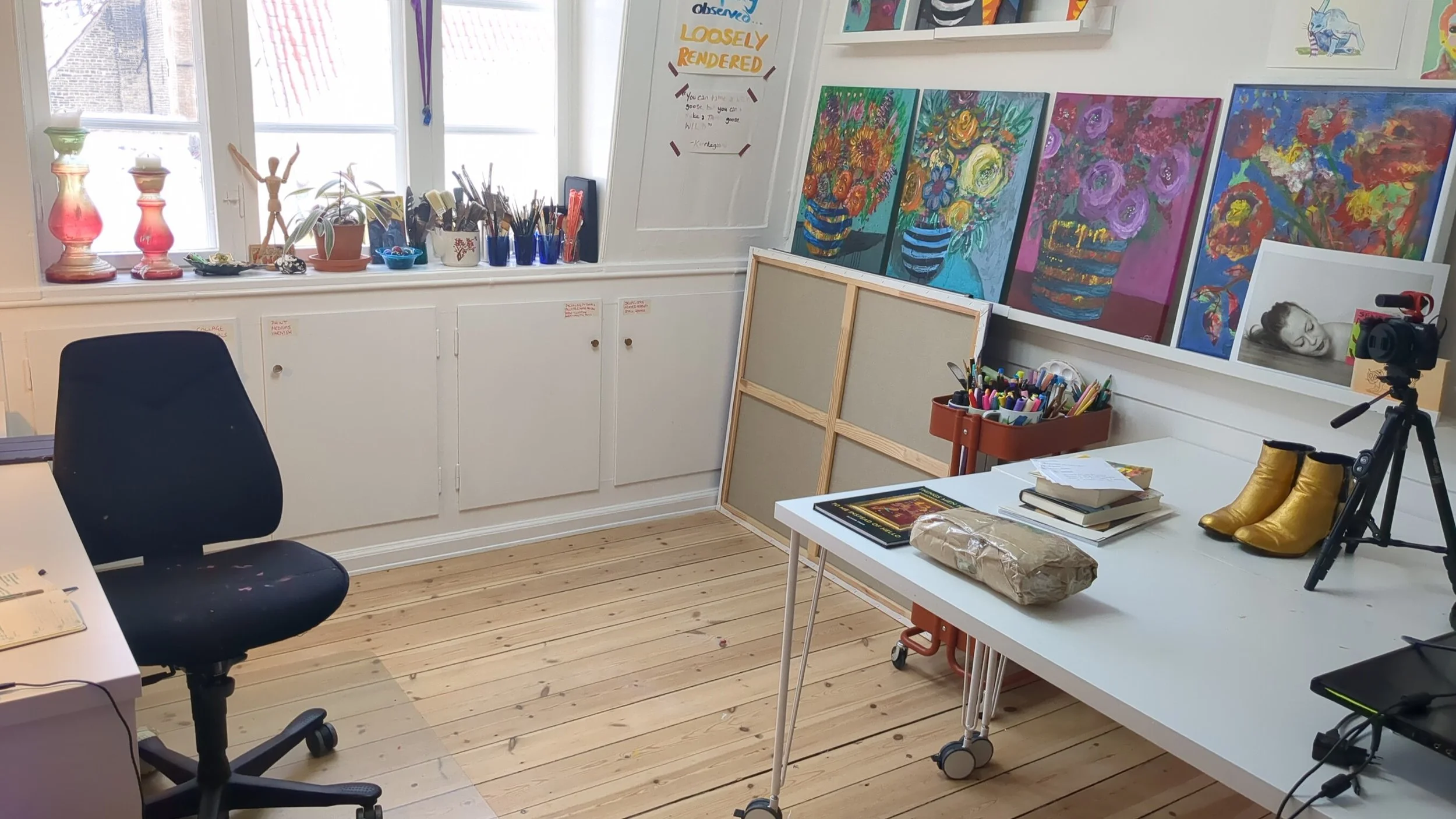 Exhibition leavings, a sparkling floor, and a big black machine