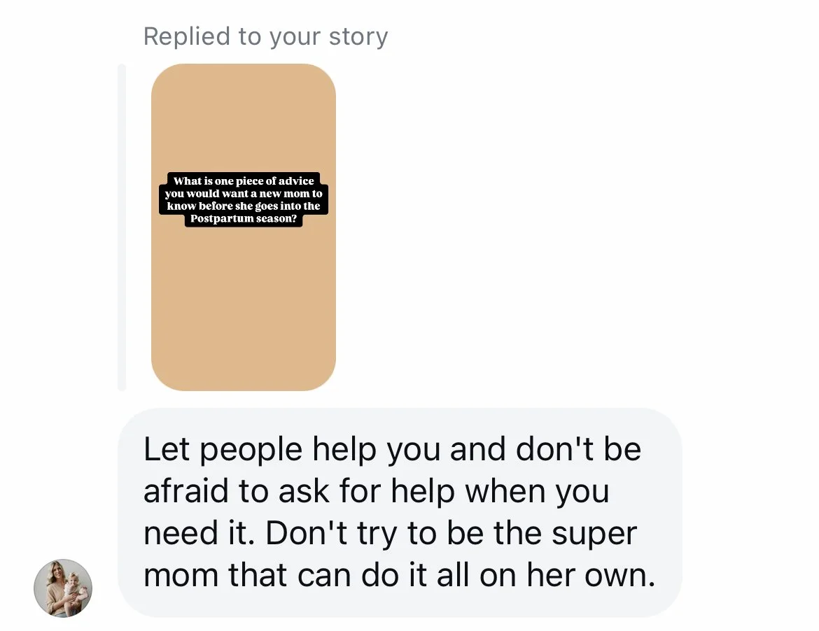 A screenshot of a moms response about postpartum