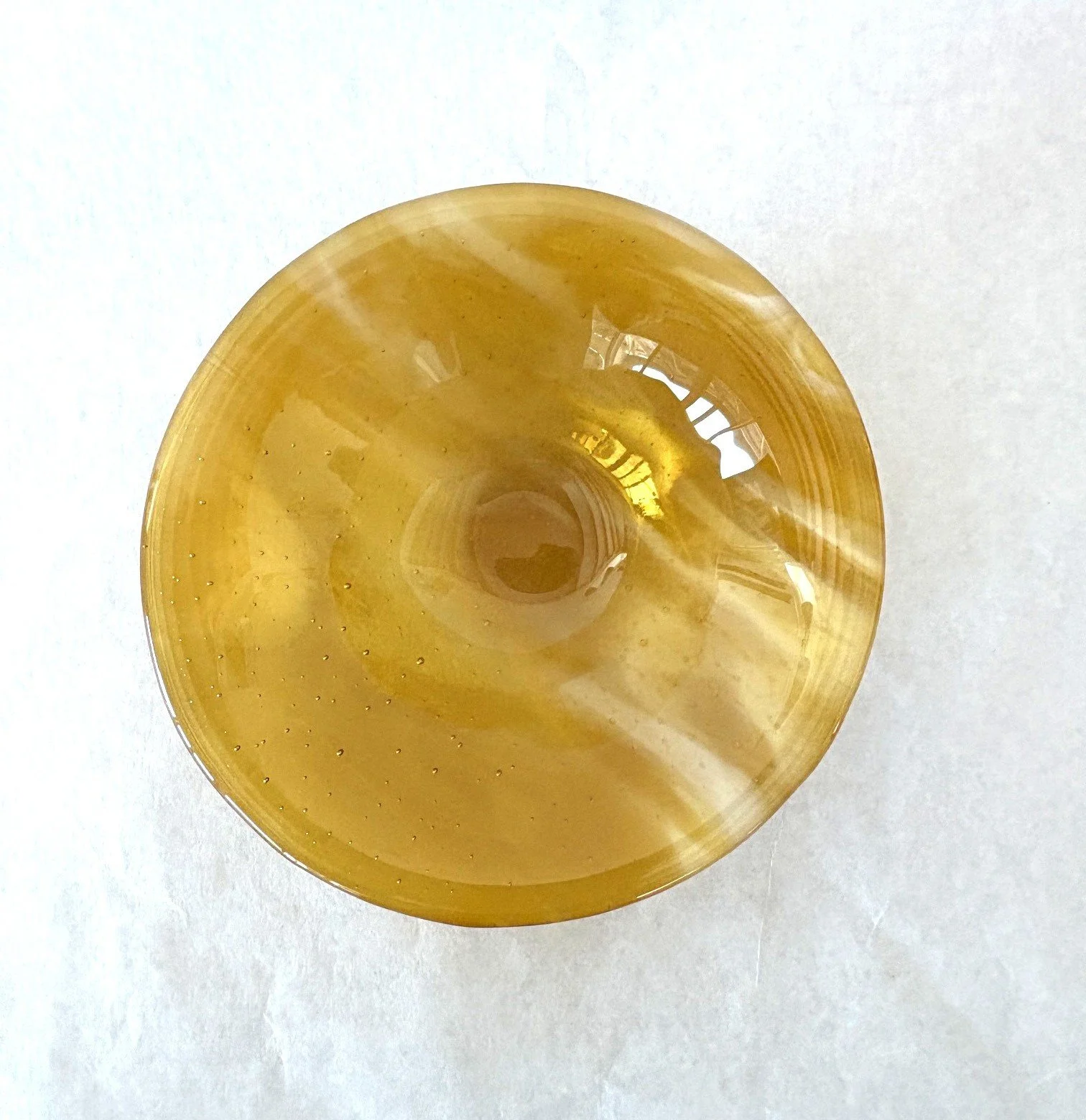 160mm cone bowl, streaky amber and white.JPG