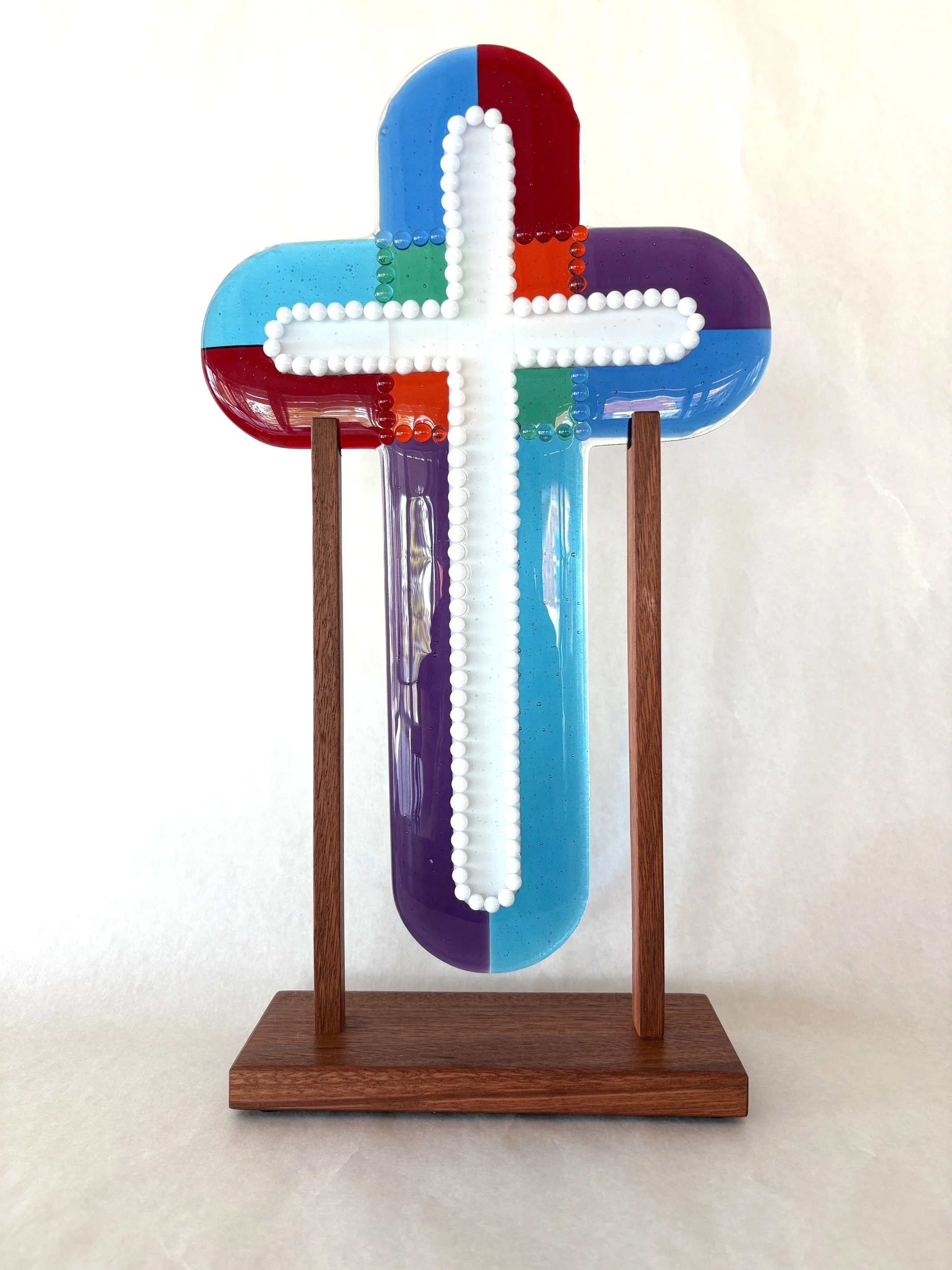 400mm cross, turquoise, emerald, true blue, violet and red with a combination of clear and white cabochons.JPG