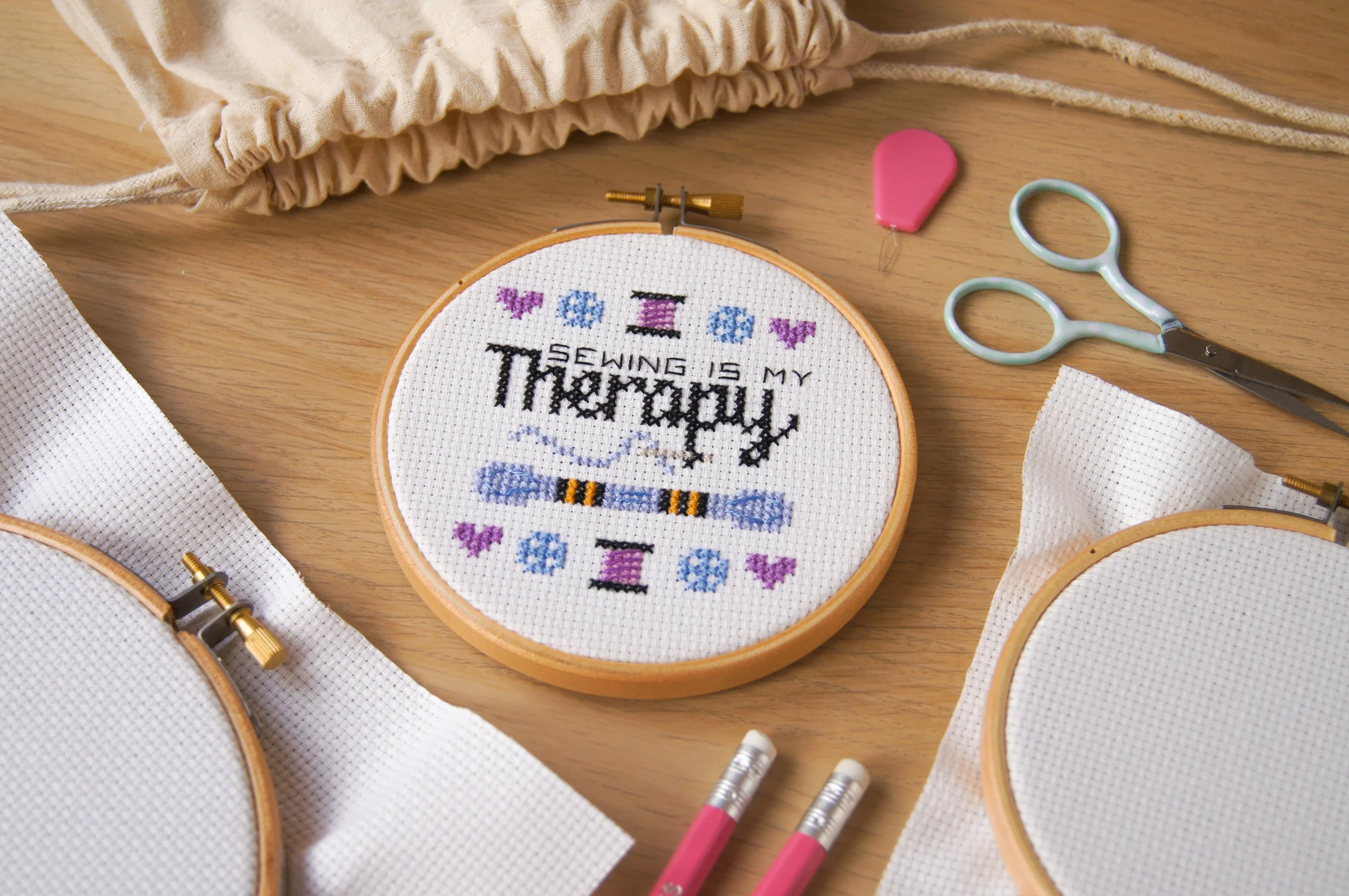 Sewing is my Therapy Beginners Cross Stitch Kit with 4" Embroidery Hoop