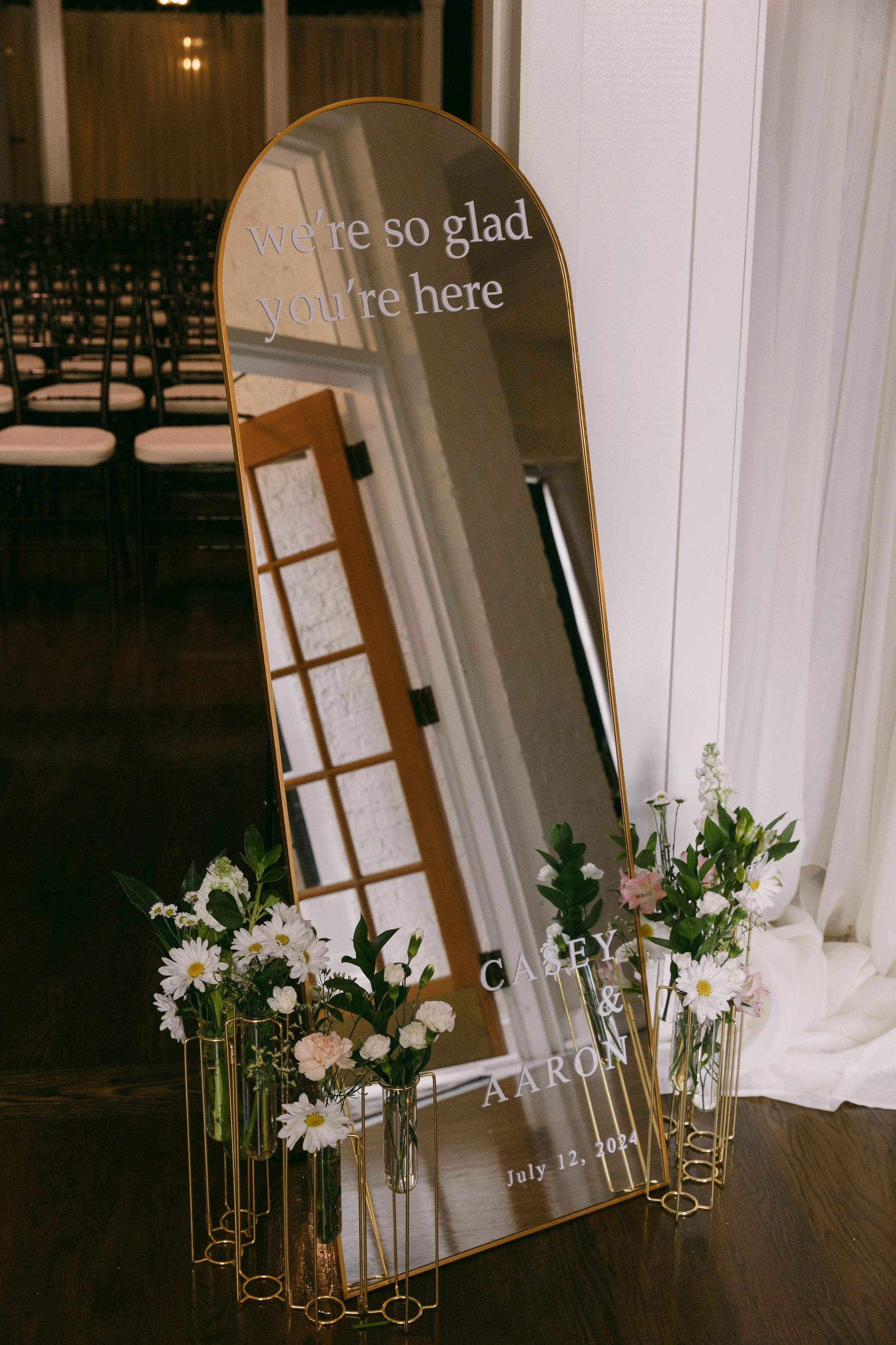 A mirror that served as the "Welcome Sign" for the Wedding