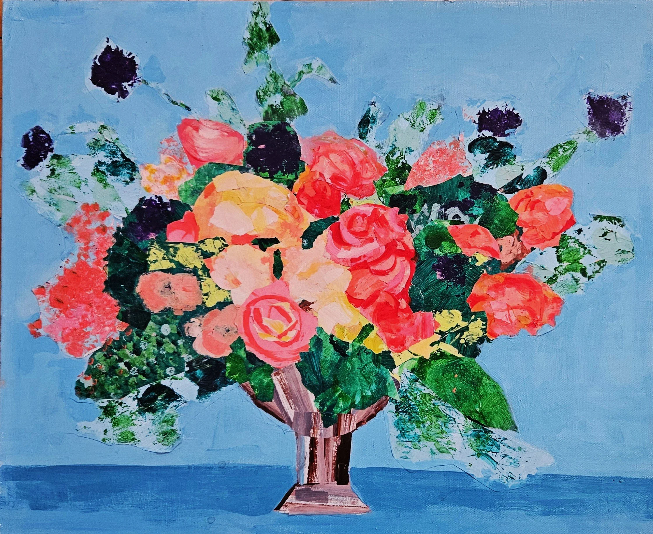 Expressive Mark Making and Floral Collage