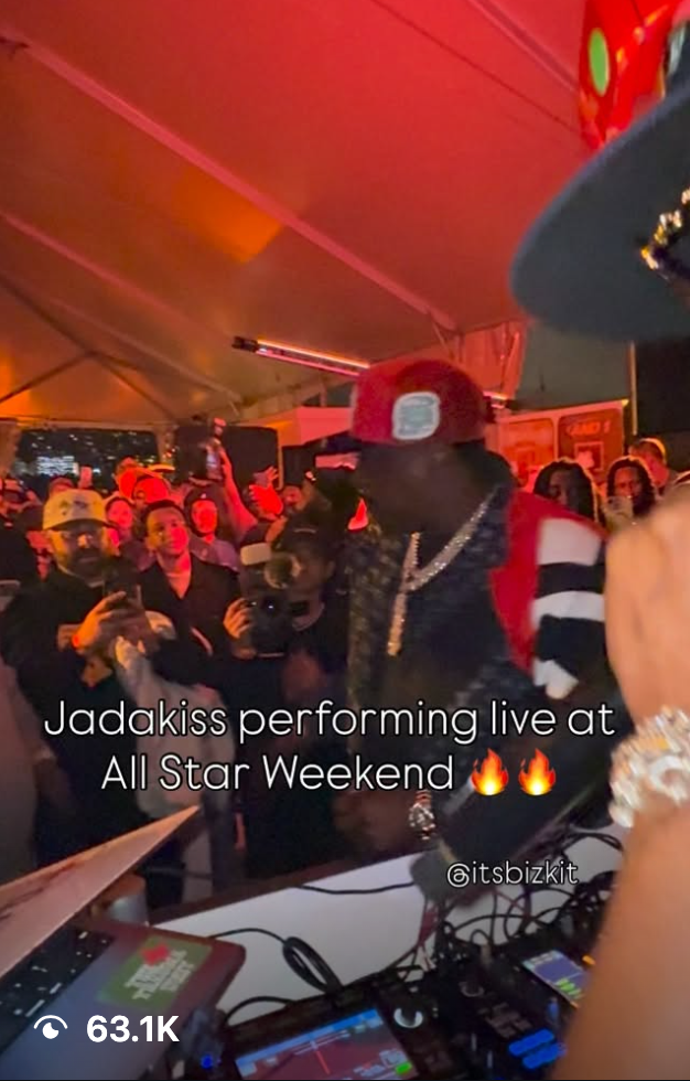Jadakiss performs and shows love to the AND1 OGs at the SLAM x AND1 NBA All-Star Weekend Party in Beverly Hills.