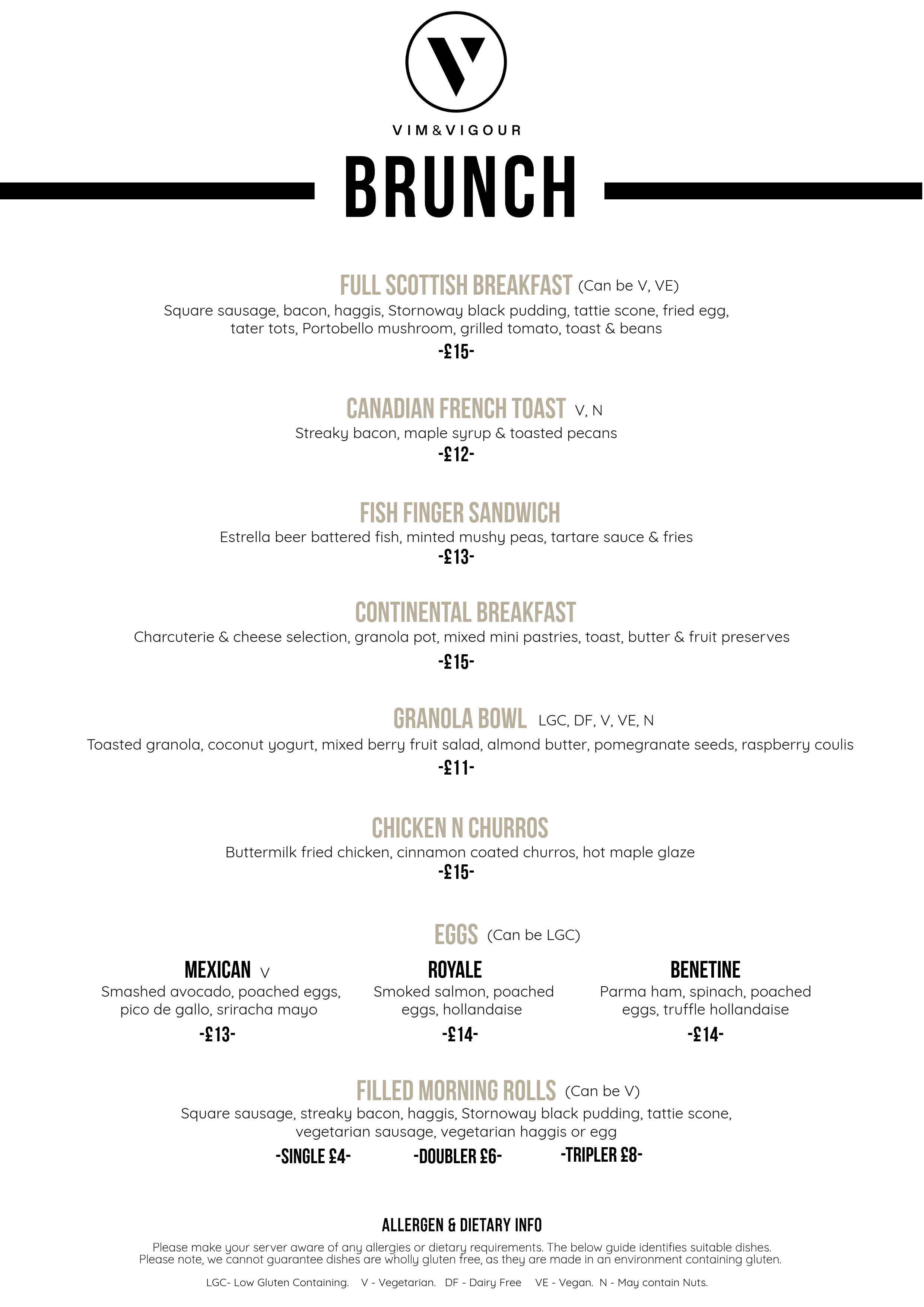 Brunch Menu — Vim & Vigour