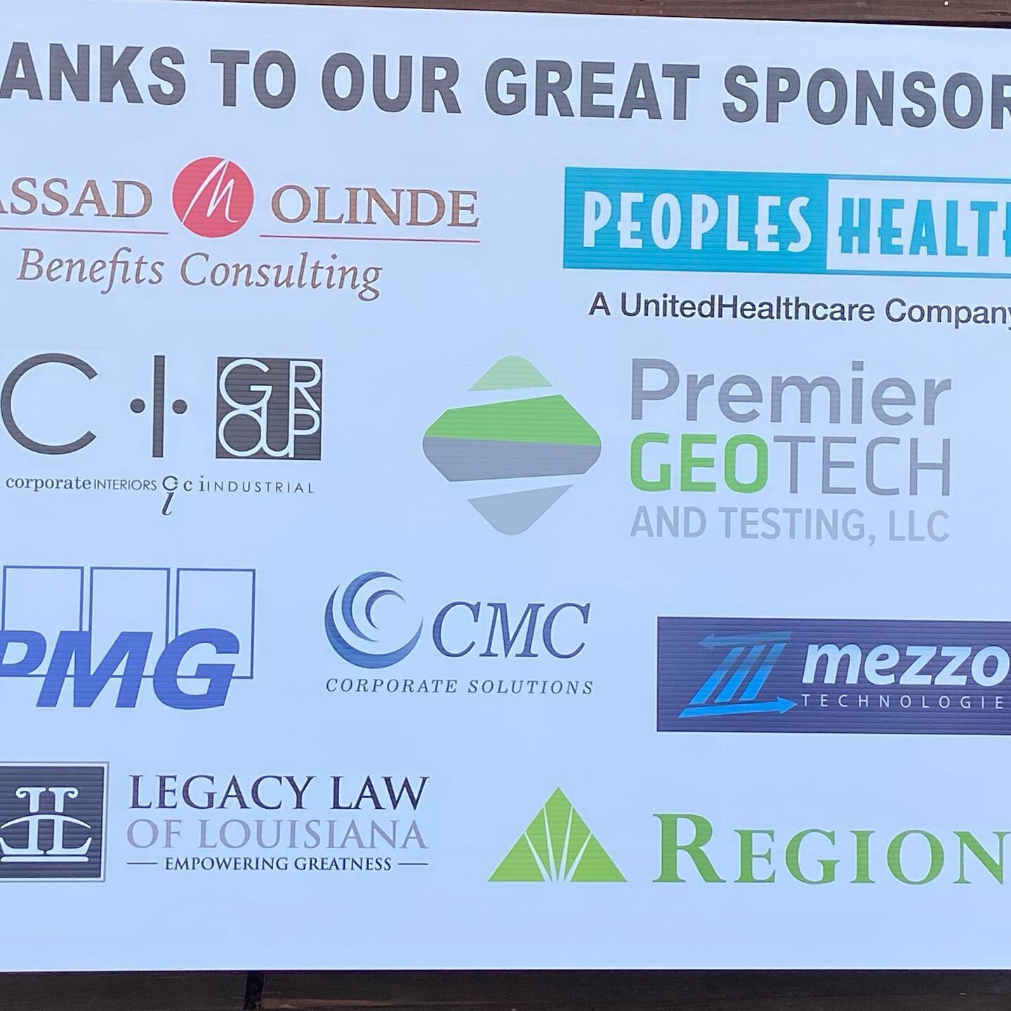 Thanks to our sponsors for making this happen @regionsbank @massadolinde @peopleshealth @mezzotechnology @legacylawoflouisiana @cigroup_batonrouge @cmccorporatesolutions @kpmg @premiergeotech