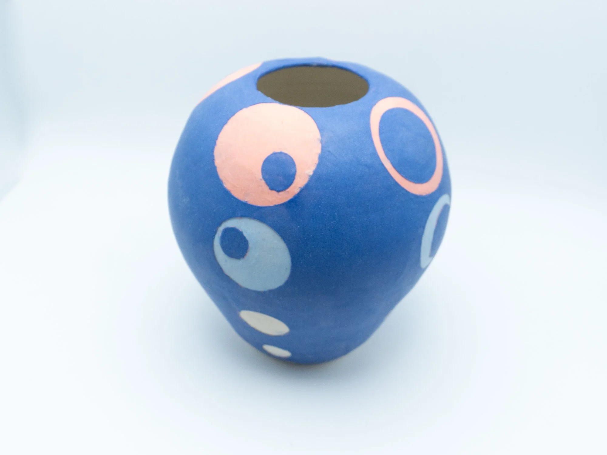 Blue Moon vase with polka dots-2025-5½X5½X5½
