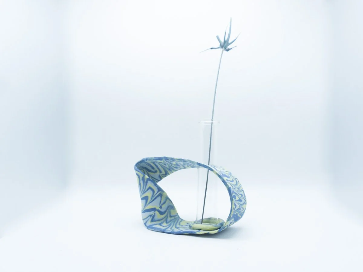 Nerikomi Mobius vase with blue/chartreuse design-2026-5"HX5"WX2"D