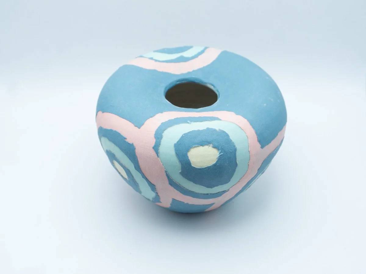 Moon jar with polka dots in green-2026-4"HX6"WX6"D