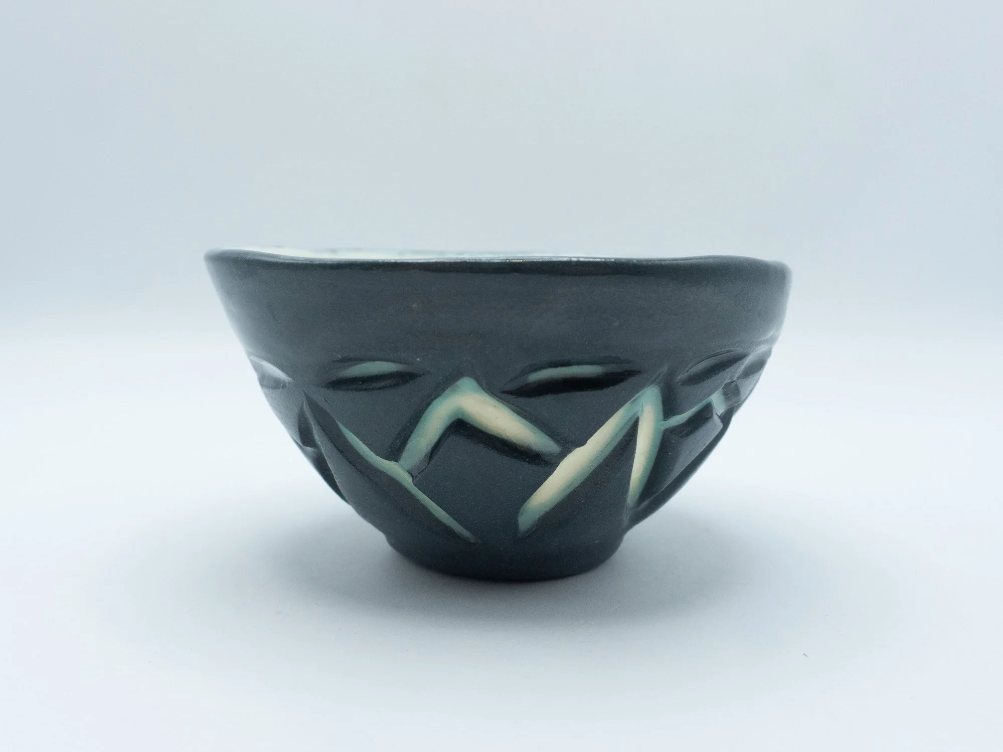 Black slipcast bowl with translucent carvings-2026-1½" HX3½" WX3½"D-[SOLD]