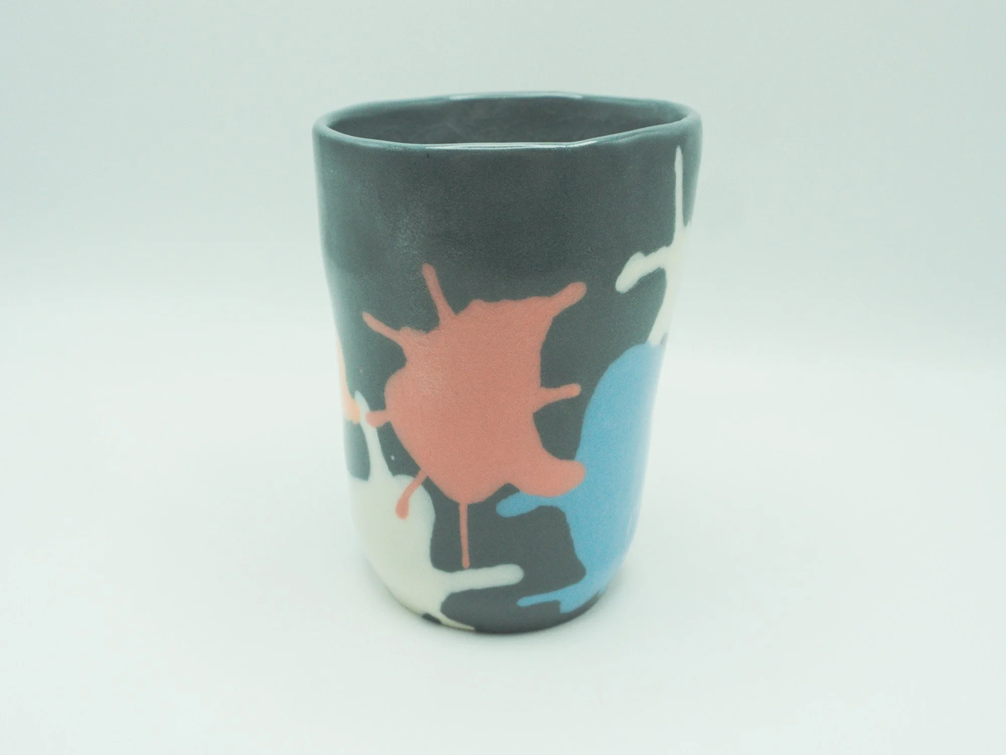 Black slipcast cup with splashes-2026-3¾"x3"x3"