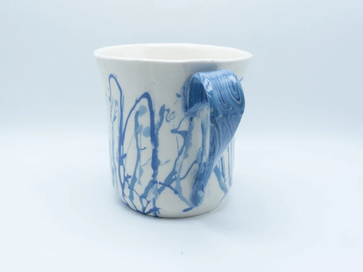 Slipcast mug with blue drizzles and Nerikomi handle-2026