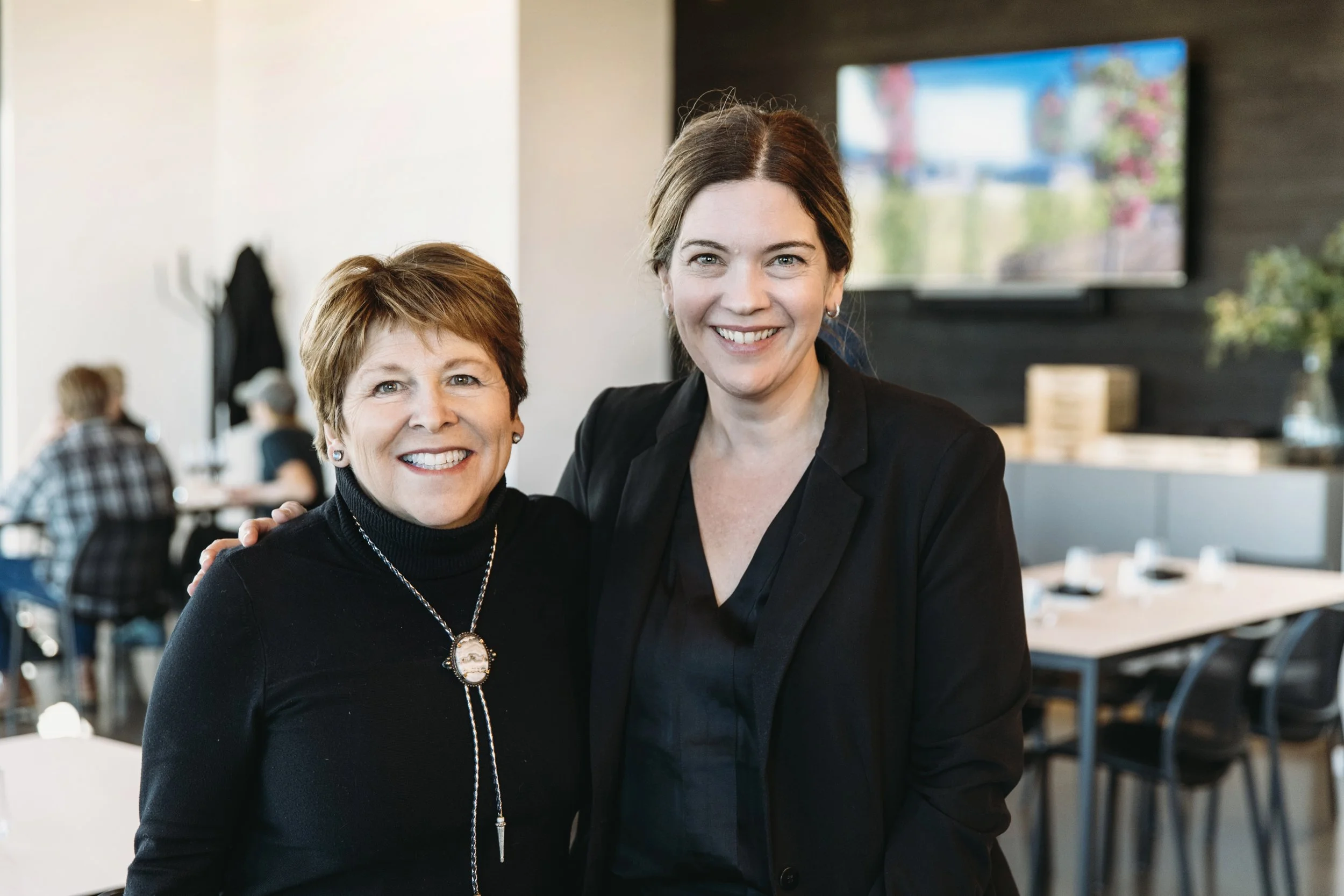Lisa Brown and Natasha in the Valdemar Estates restaurant and tasting room