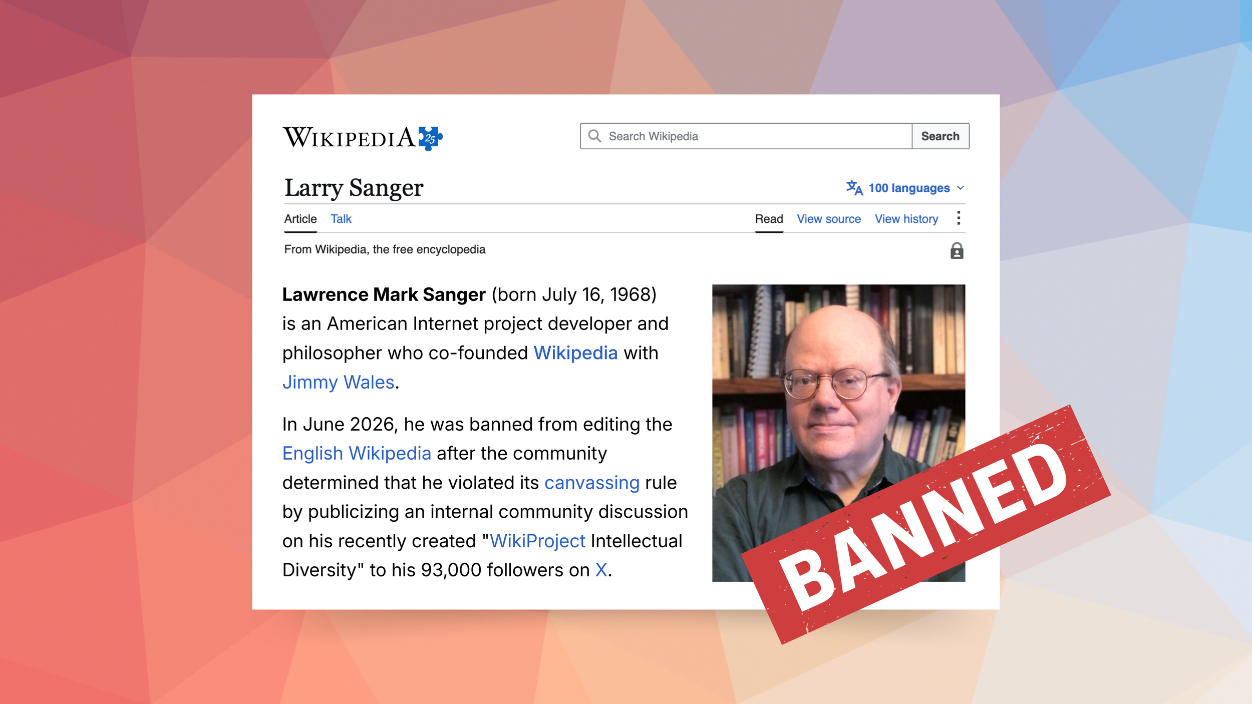 A mockup of Larry Sanger's Wikipedia page