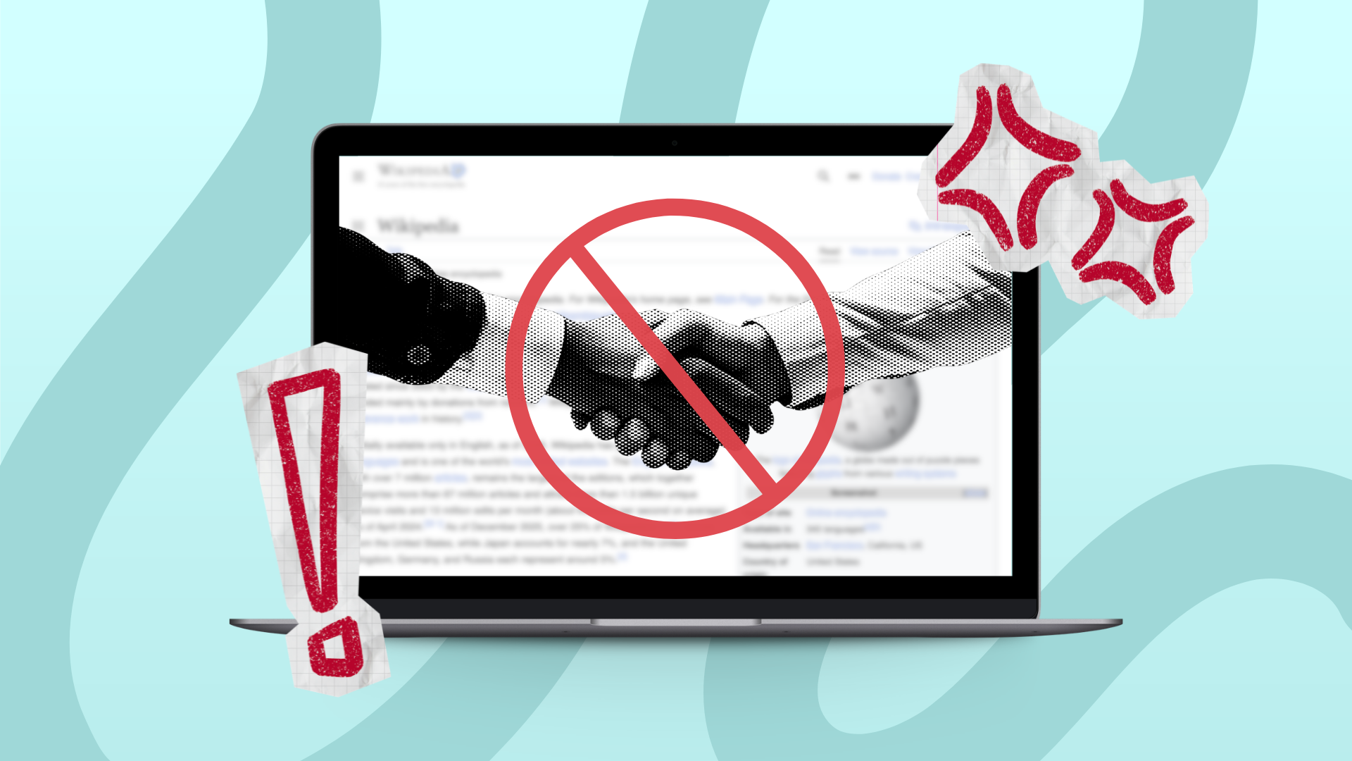 Handshake over a Wikipedia screenshot