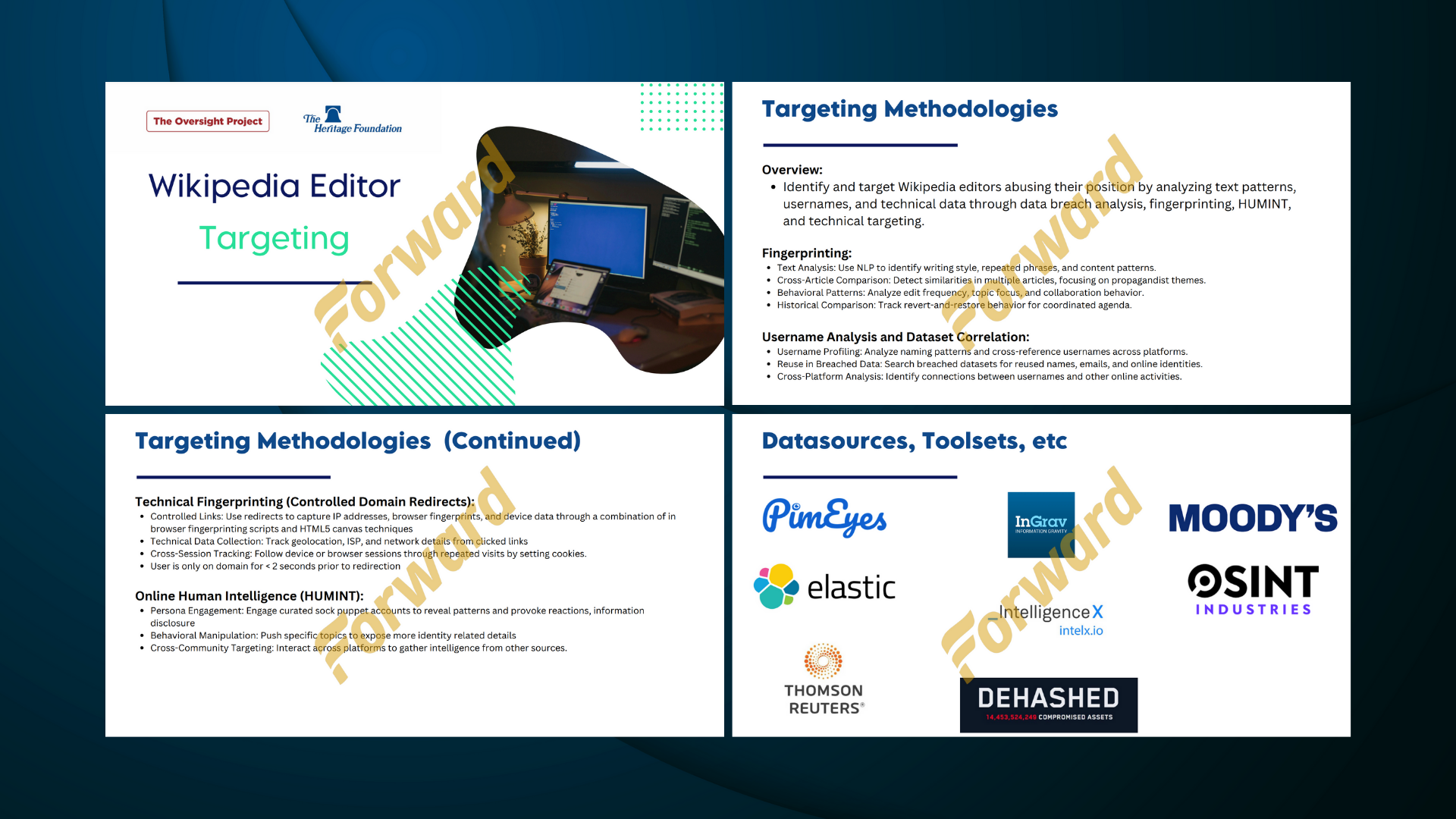 Images from The Heritage Foundation’s Wikipedia Editor Targeting presentation