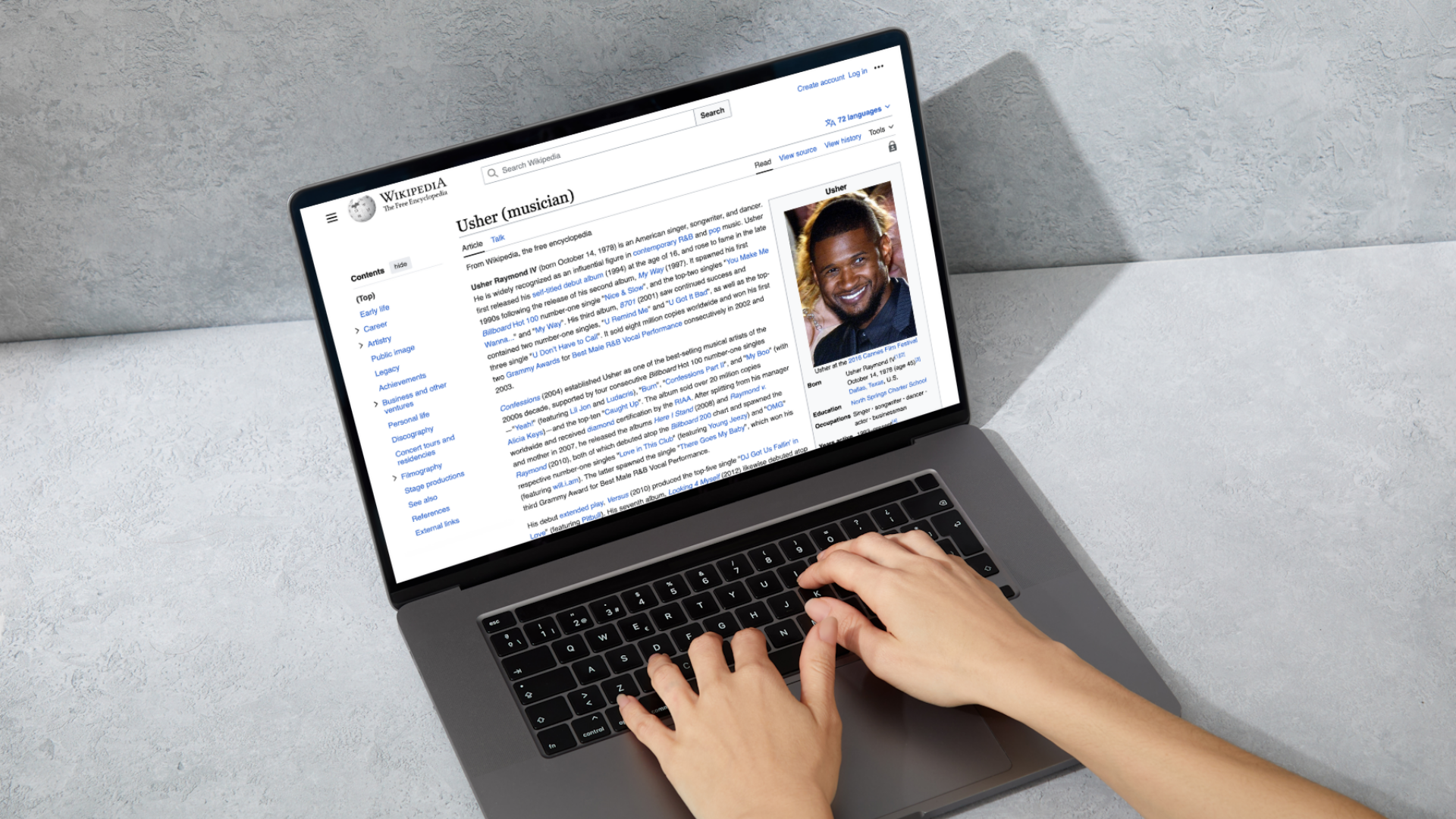 Screenshot of Usher’s Wikipedia page