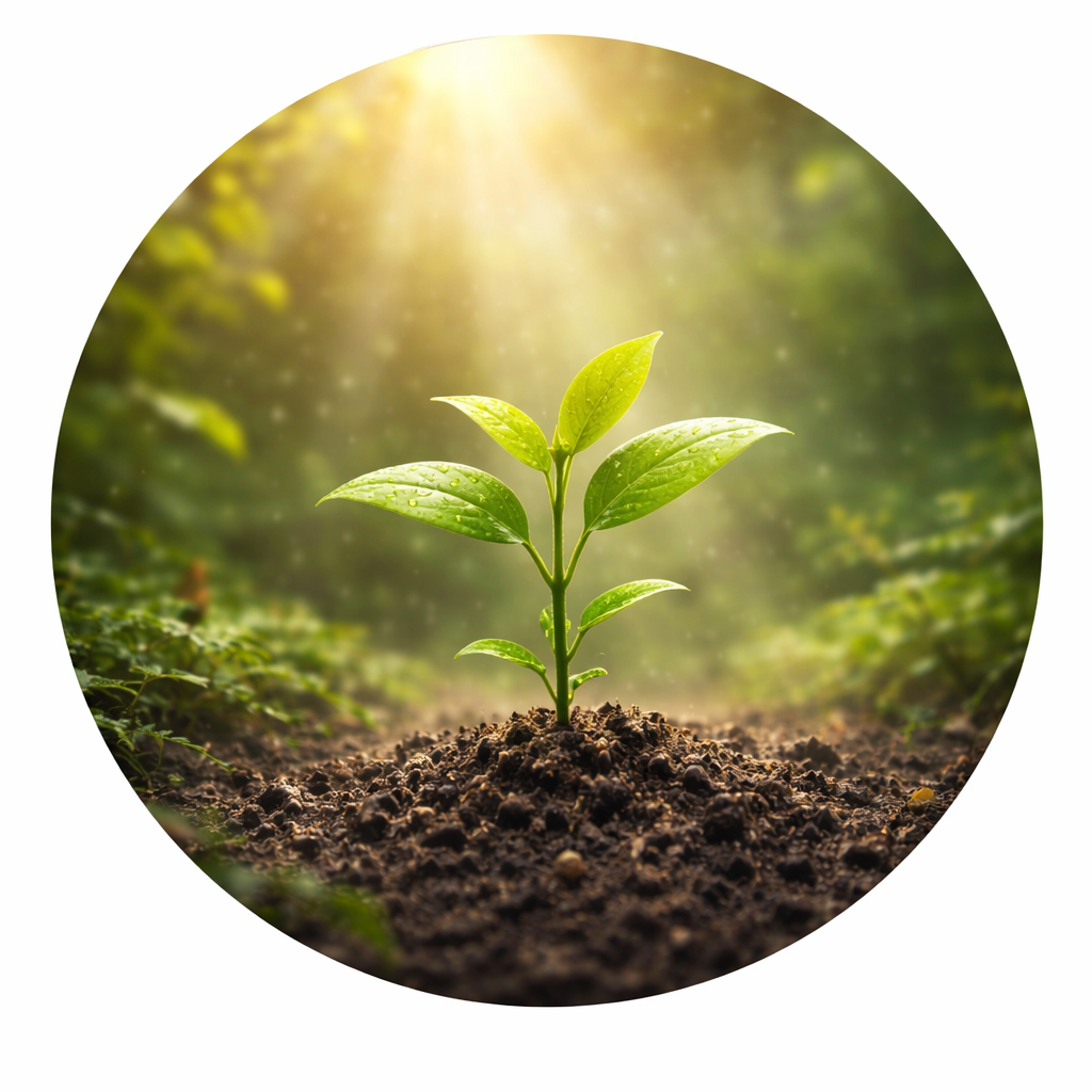 Young green plant growing in sunlight, representing renewal, healing, and the body’s ability to recover.