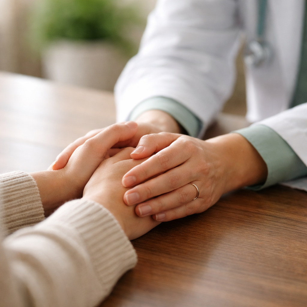 Caring hands gently embracing, symbolizing compassionate support for patients recovering from mold toxicity and mycotoxin exposure at Premier Integrative Functional Medicine in San Clemente California