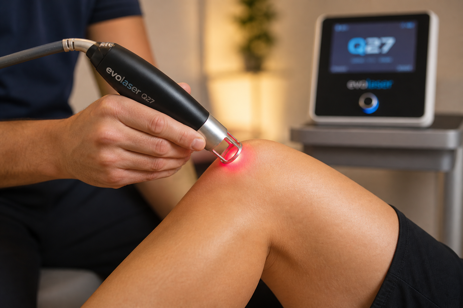 Cold laser therapy being applied to a knee for pain relief near Anaheim and Orange County at Premier IFM