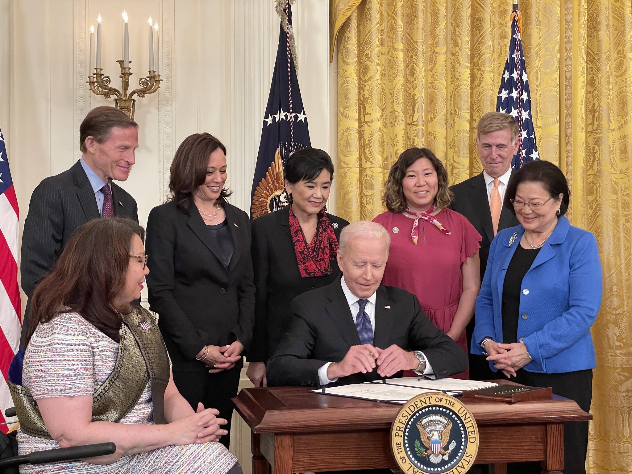 Rep. Judy Chu at the Signing of COVID-19 Hate Crimes bill at the White House with President Biden and Vice President Harris