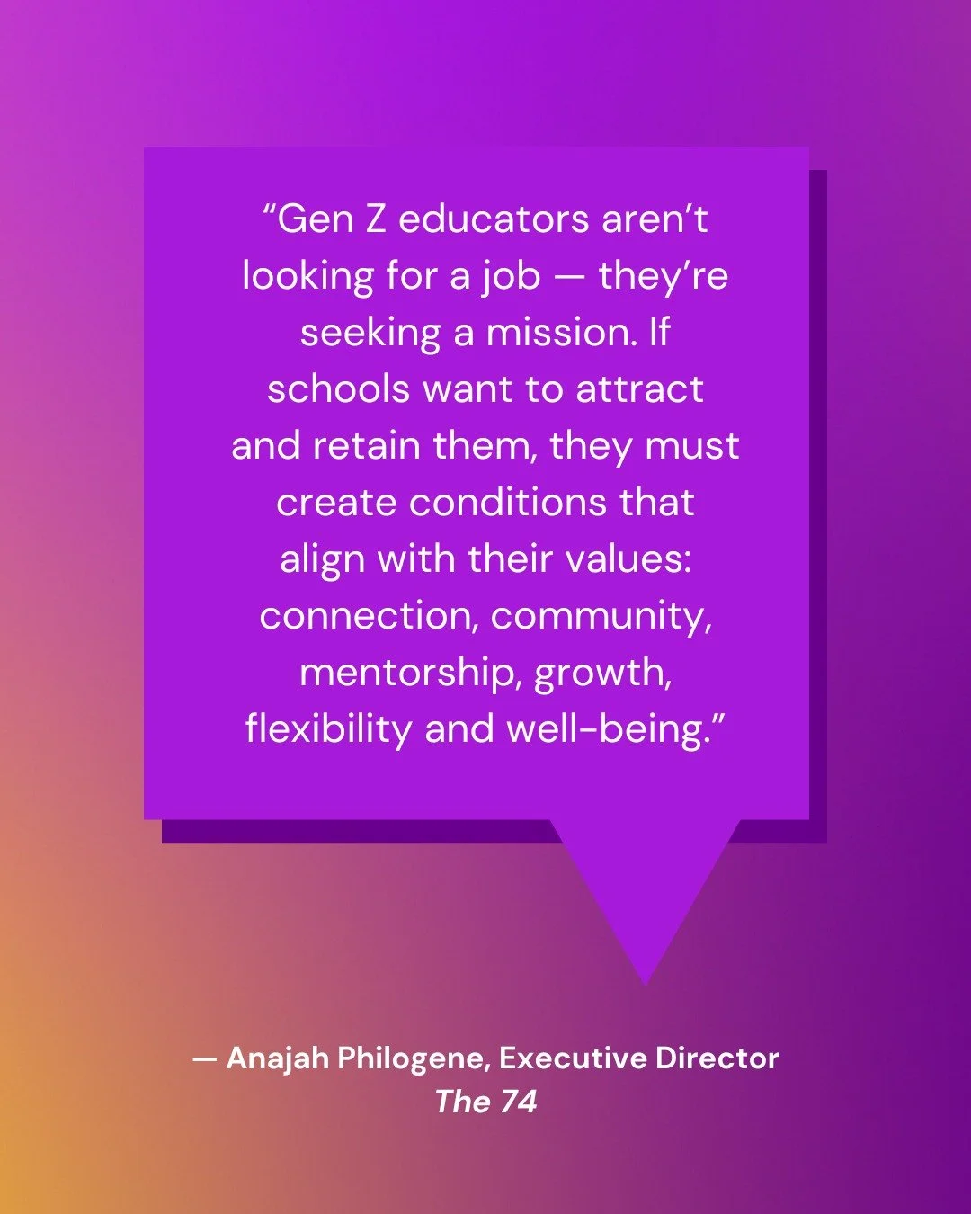Gen Z teachers are ready to reinvent education&mdash;let&rsquo;s build schools that keep them. 💪
New op-ed by our ED Anajah Philogene in @the_74: mentorship, growth, responsible AI, and wellbeing.
Read more &rarr; [link in bio]
#GenZTeachers #Teache