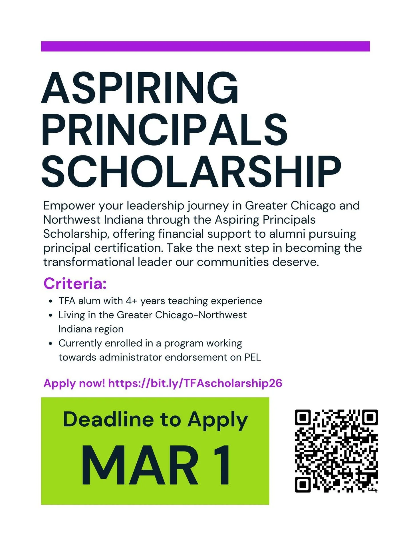 The Aspiring Principals Scholarship application is now open for alumni living in Greater Chicago and Northwest Indiana! We are offering a limited amount of scholarships up to $5000 toward principal certification programs. You must be currently enroll