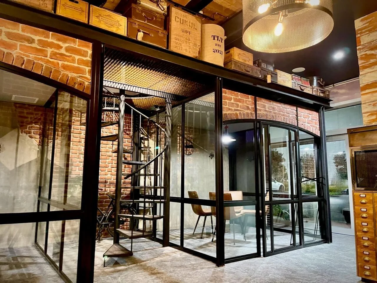 architectural steelwork commercial office fitout with spiral stairs and frames in Silverdale