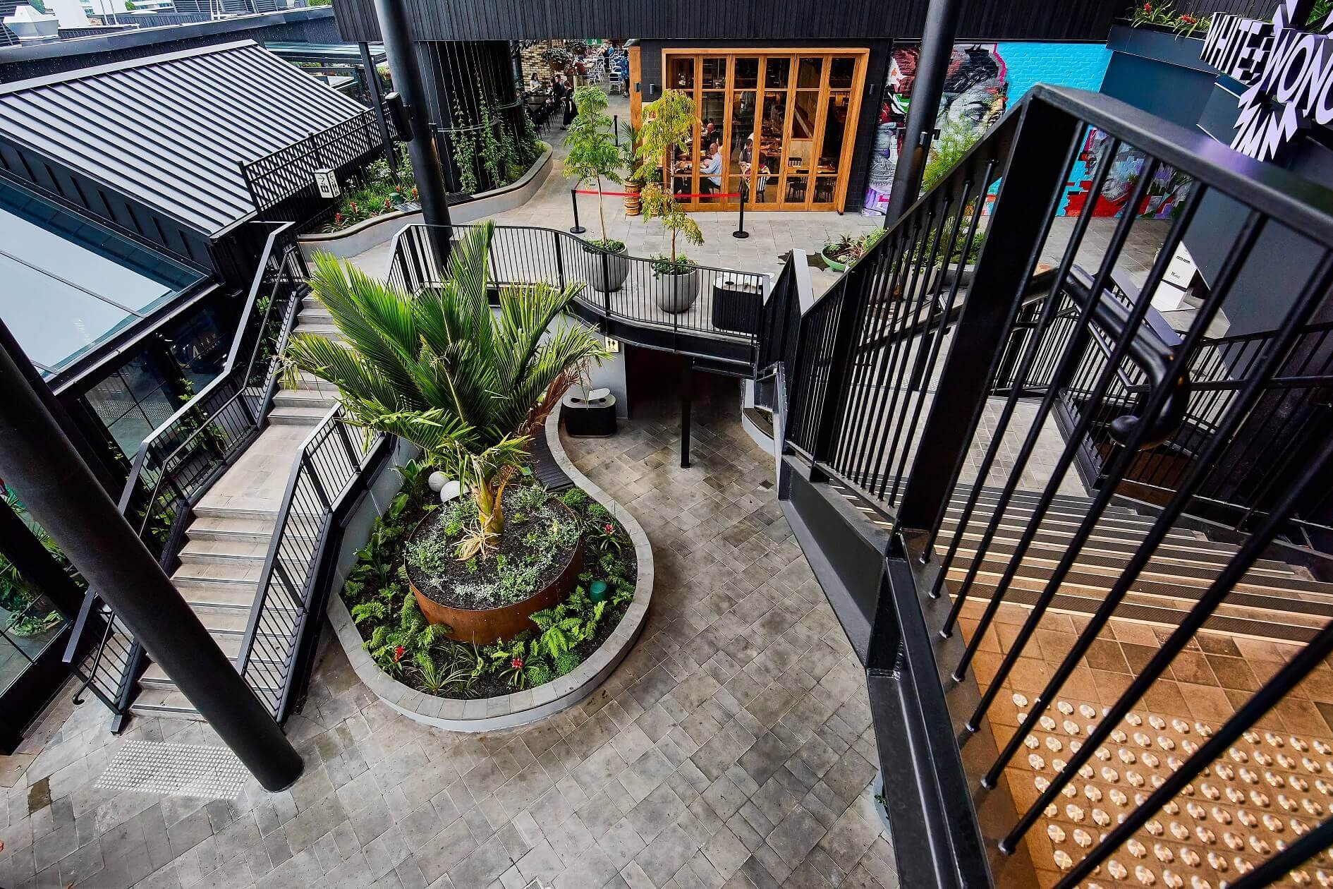 Attractive outdoor area with steel stairs and balustrading
