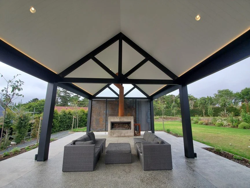 Outdoor custom feature screens for a pergola made from corten steel