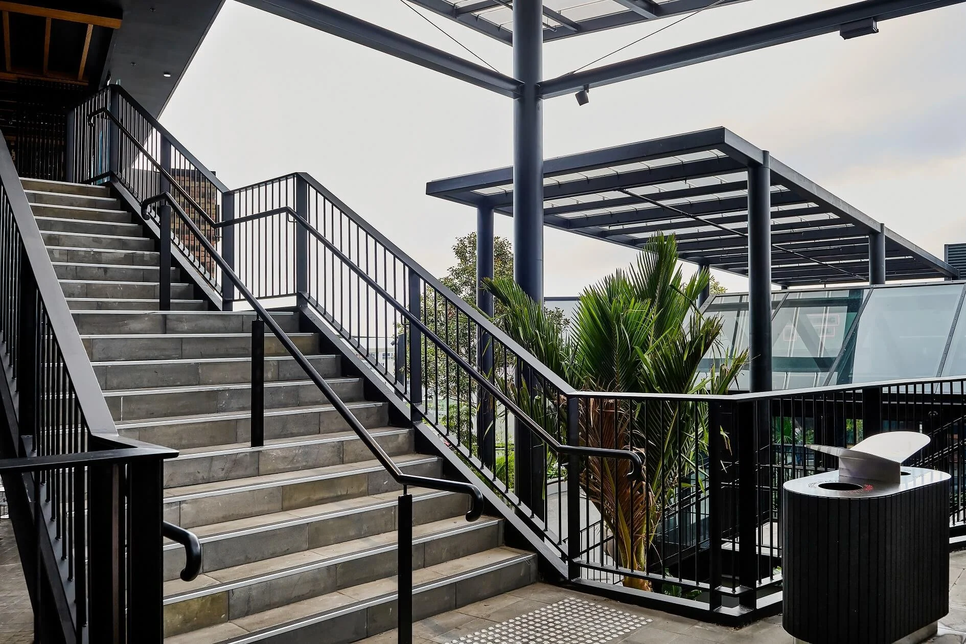 Architectural frames posts and supports balustrades and handrails at a retail shopping centre