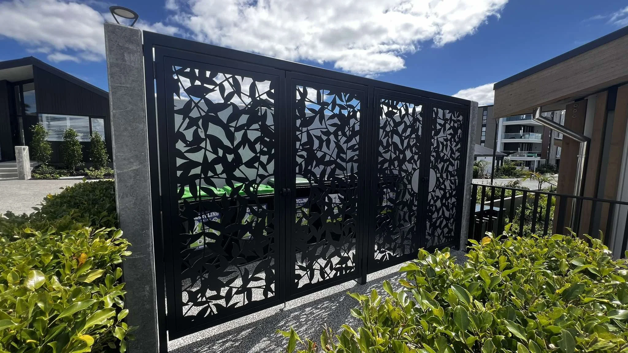 Outdoor feature screen in black coloured steel