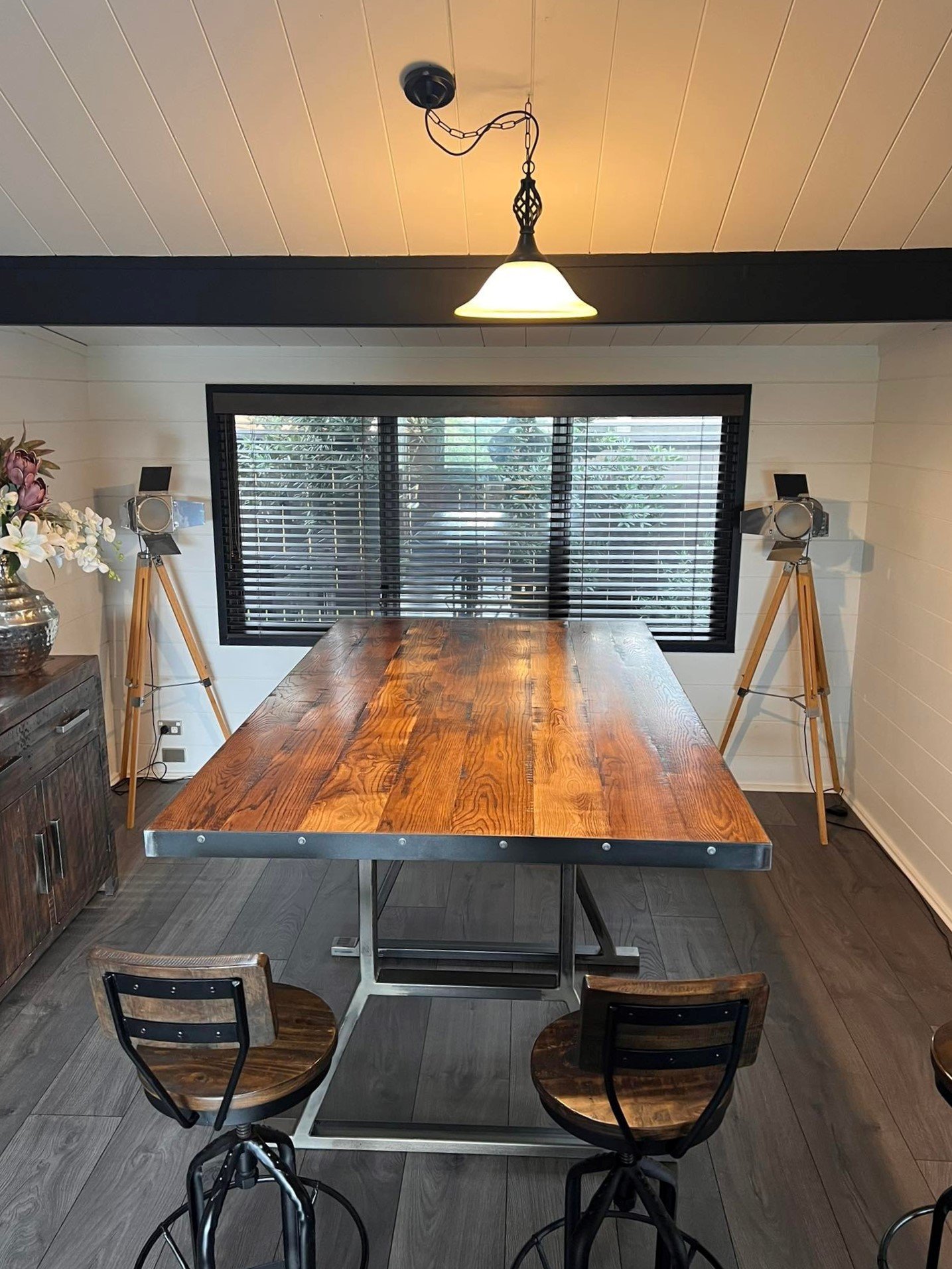 Interior metalwork - Industrial style office table and chairs made from timber and steel