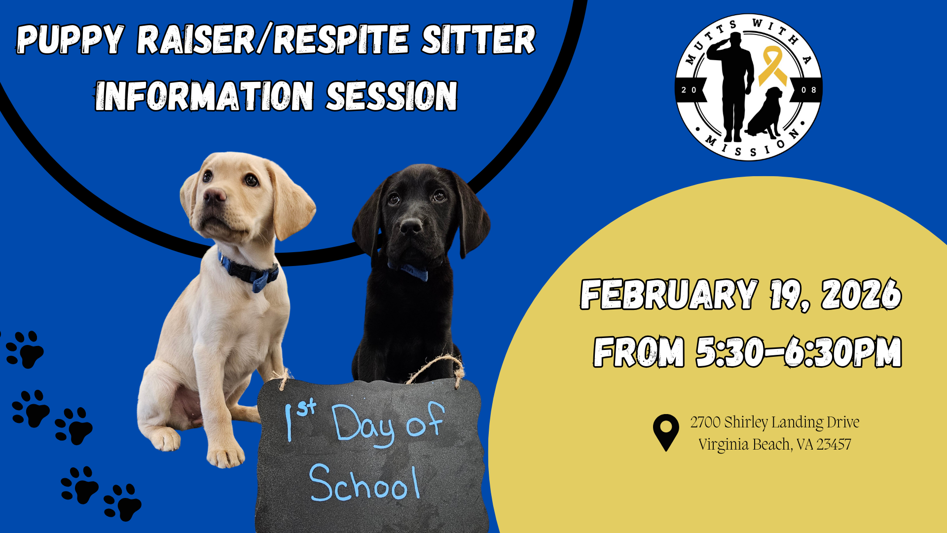 Mutts With A Mission Puppy Raiser Information Session Virginia Beach Feb. 19, 2026