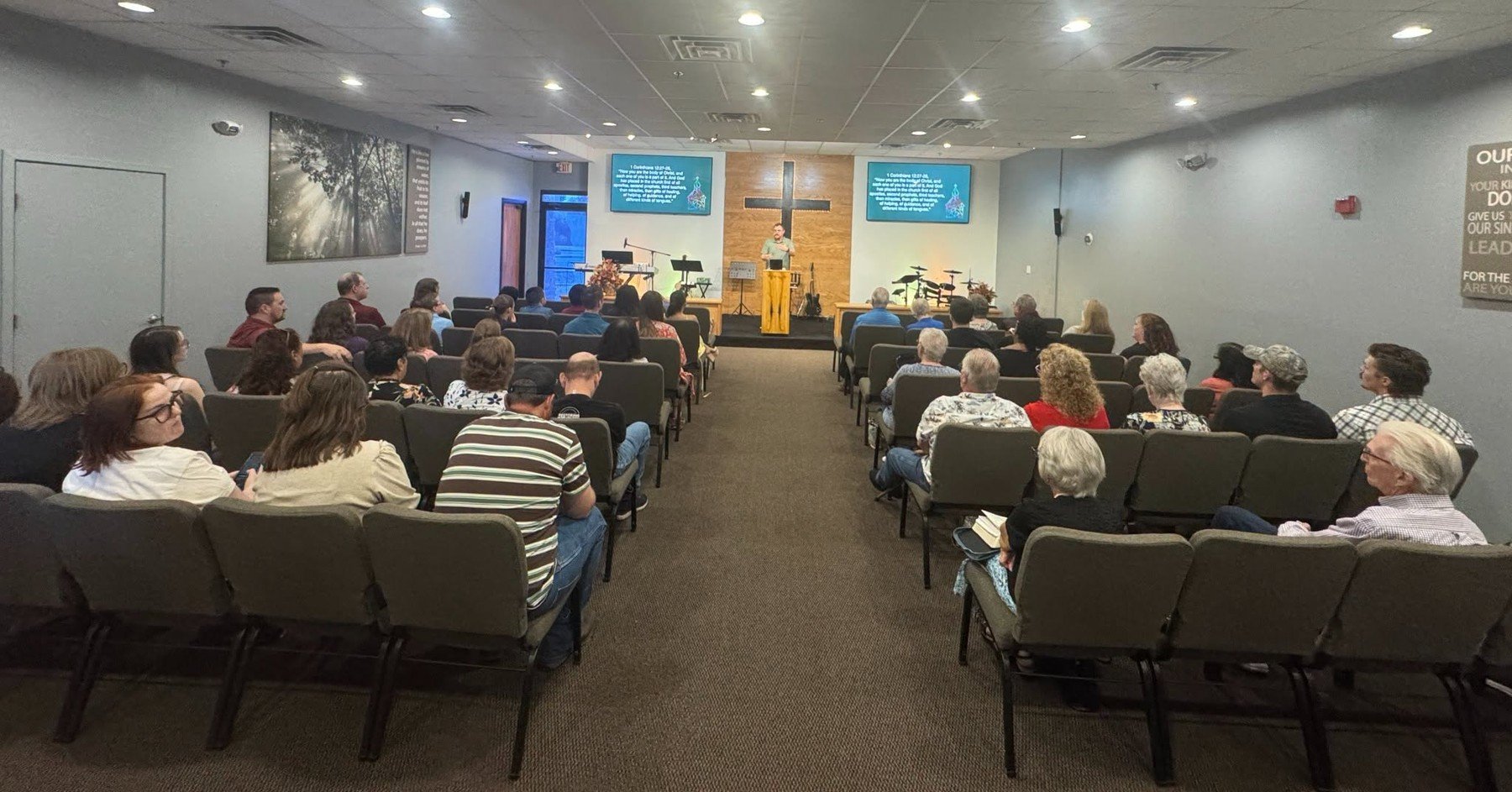The congregation gathered for Sunday worship at Restoring Hope Church.
