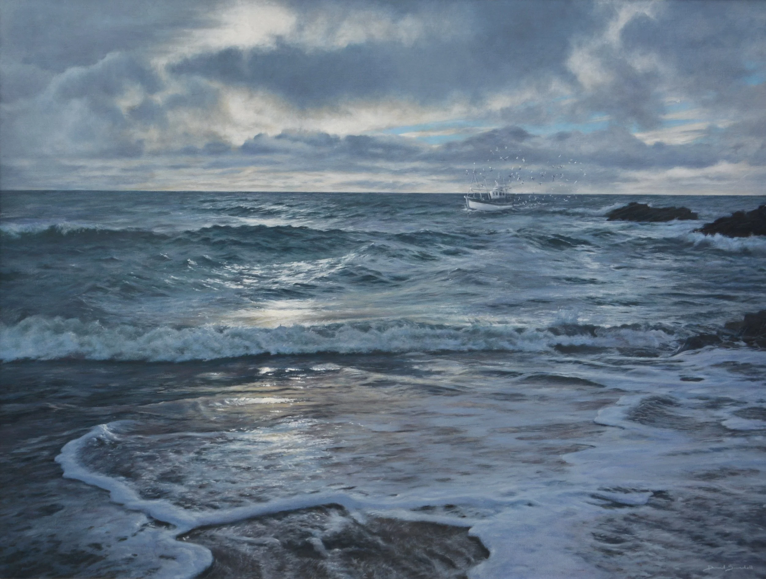 A Long Day - Poldhu Cove, 100 x 75cm oil on linen